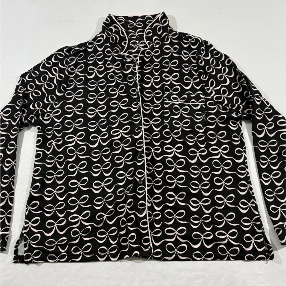 Kate Spade Black Pink Bows Soft Button Blouse Top Only Lounge Womens Shirt Sz XL